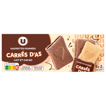 U Gaufrettes carrés d'as fourrées lait et cacao, U, 128g