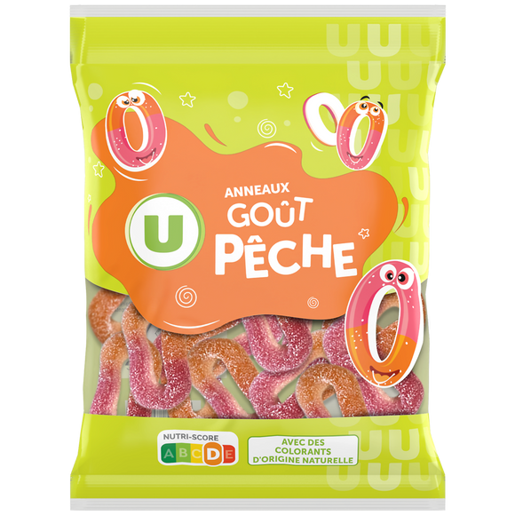 U Bonbons gélifiés anneaux pêche - sachet 250g