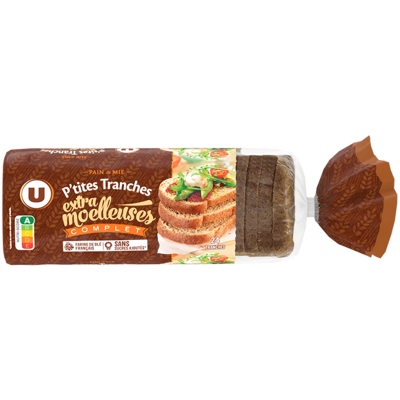U Pain de mie petite tranche complet sans sucre ajoutés, 500g