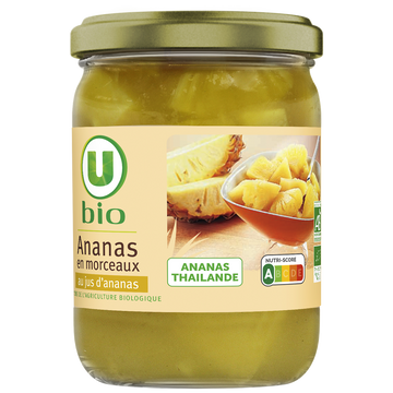 U BIO Ananas en morceaux au jus d'ananas, 245g