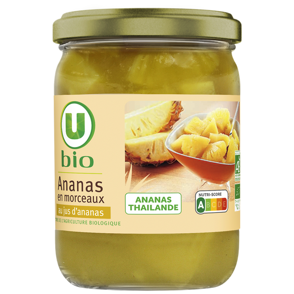 U BIO Ananas en morceaux au jus d'ananas, 245g