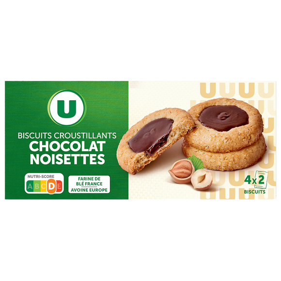U Biscuits croustillants chocolat noisettes U, étui 115g