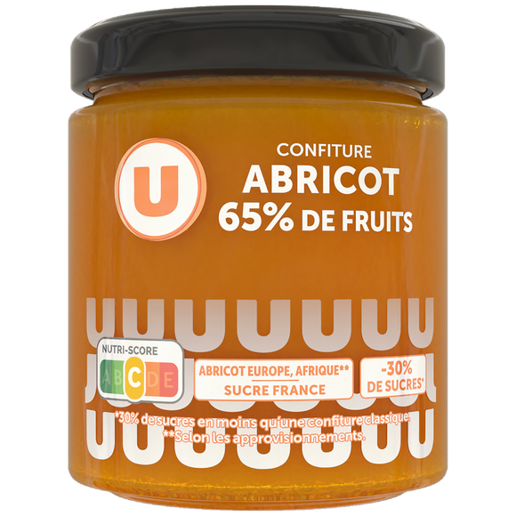 U Confiture abricot 65% de fruits, 320g