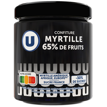 U Confiture myrtille 65% de fruits, 320g