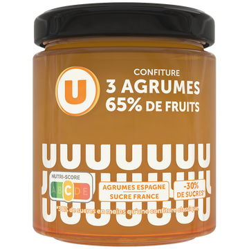 U Confiture 3 agrumes 65% de fruits, 320g
