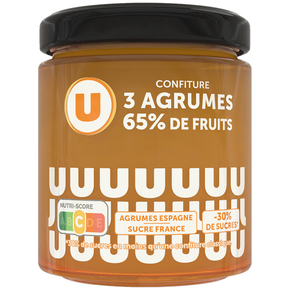 U Confiture 3 agrumes 65% de fruits, 320g