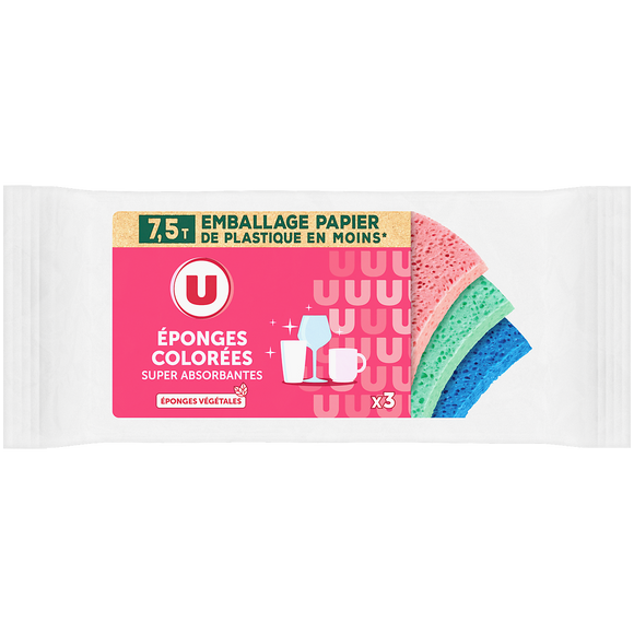 U Eponge végétale colorée - x3
