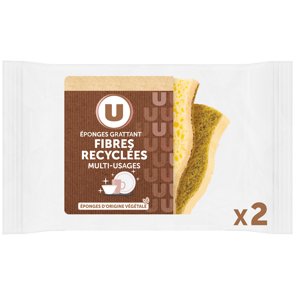 U Eponge grattante fibres recyclées multi-usages - x2