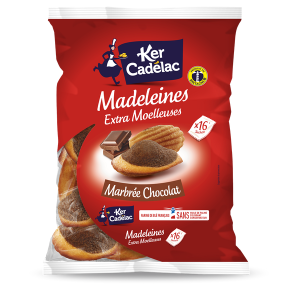 Madeleines Extra Moelleuses Marbrée chocolat KER CADELAC - x16 sachets- 400g