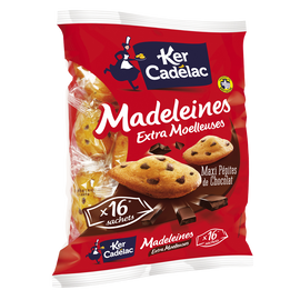 Madeleines Extra Moelleuses Maxi pépites chocolat KER CADELAC- x16 sachets - 400g