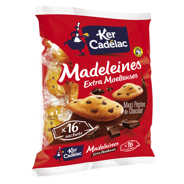 Madeleines Extra Moelleuses Maxi pépites chocolat KER CADELAC- x16 sachets - 400g