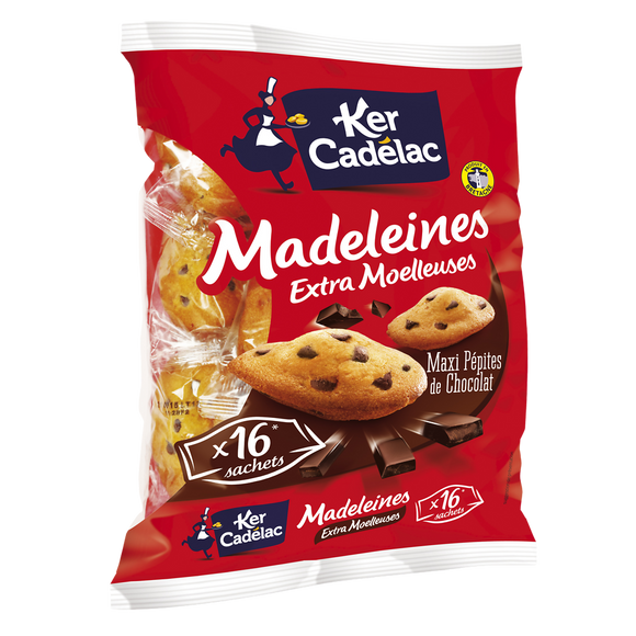 Madeleines Extra Moelleuses Maxi pépites chocolat KER CADELAC- x16 sachets - 400g