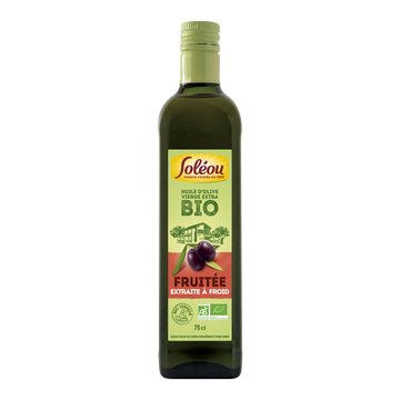 Huile d'olive vierge extra bio Fruttato SOLEOU, Bouteille 75cL