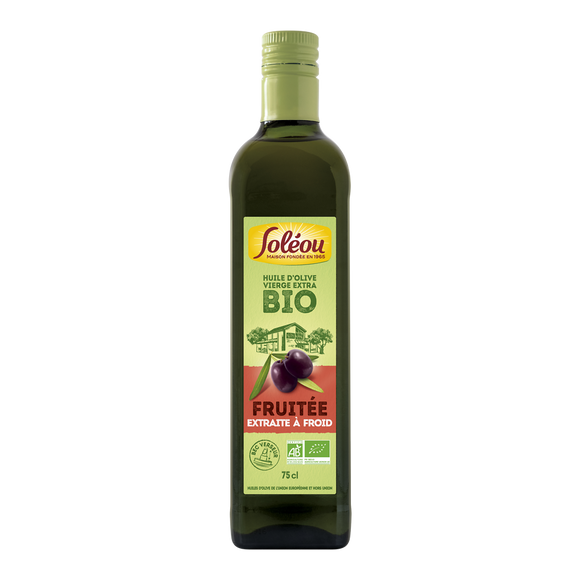 Huile d'olive vierge extra bio Fruttato SOLEOU, Bouteille 75cL