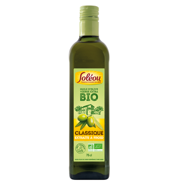 Huile d'olive vierge extra classique bio SOLEOU, bouteille 75cl