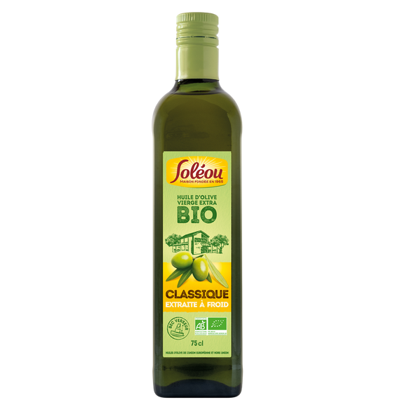 Huile d'olive vierge extra classique bio SOLEOU, bouteille 75cl