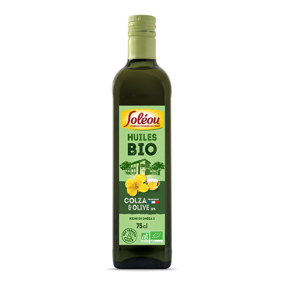 Huile de colza et d'olive bio SOLEOU, bouteille 75cl