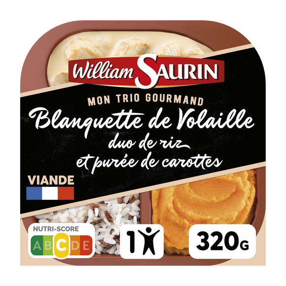Trio gourmand de blanquette volaille duo de riz et purée de carottes WILLIAM SAURIN barquette 320g