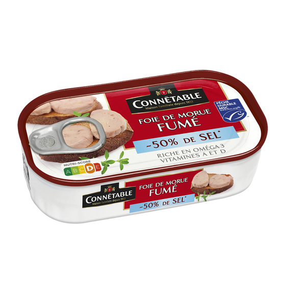 Foie de morue fumé msc 50% de sel CONNETABLE 121g