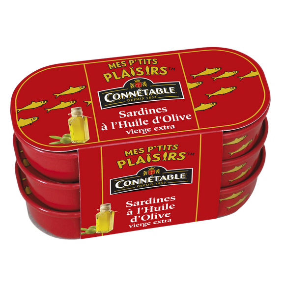 Petites sardines à l'huile d'olive vierge extra CONNETABLE, 3 boîtes de 1/13, 165g