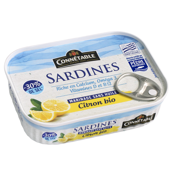Sardines marinade citron sans huile sans huile à teneur réduite en selCONNETABLE, 135g