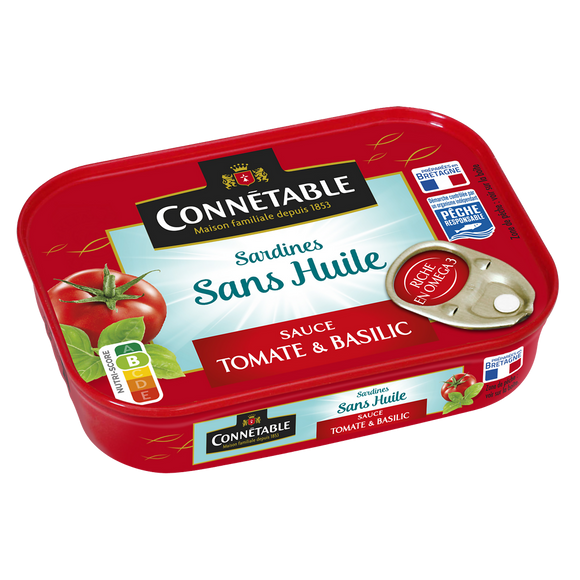 Sardines Pêche Responsable sauce tomate et basilic sans huile CONNETABLE 115g 1/6