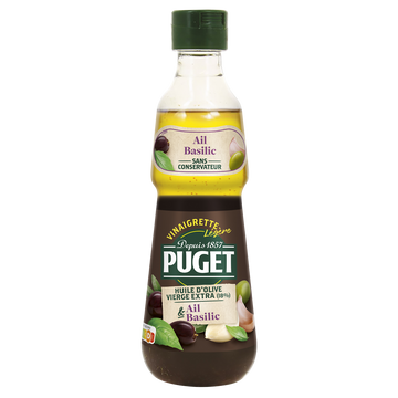 Vinaigrette légère biphasée vinaigre de xérès ail basilic, PUGET, 33cl