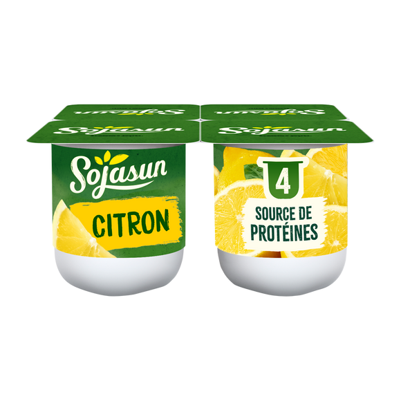 Spécialité au soja fermentée sucrée aux fruits enrichie en calcium citron SOJASUN, 4x100g