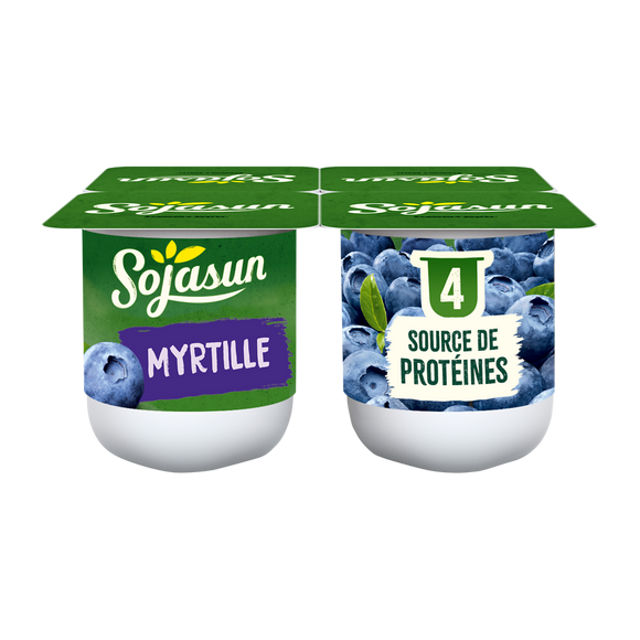 Spécialité au soja sucrée myrtilles mixés SOJASUN, 4x100g