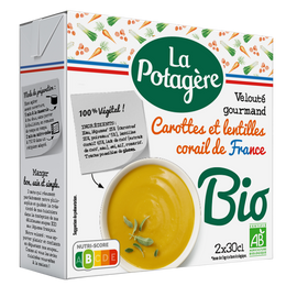 Velouté de carottes et lentilles corail bio LA POTAGERE, 2x30cl
