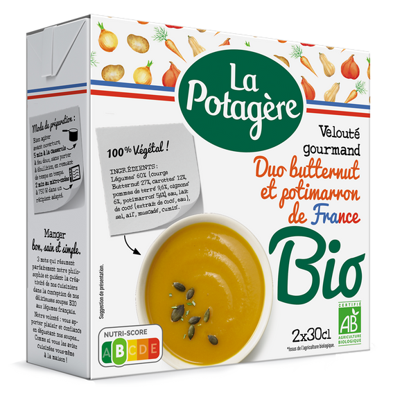 Velouté Duo Butternut et Potimarron Bio LA POTAGERE, 2x30cl