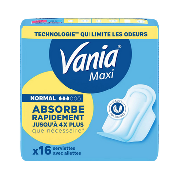 Serviettes hygiéniques maxi confort Normal Plus VANIA, x16
