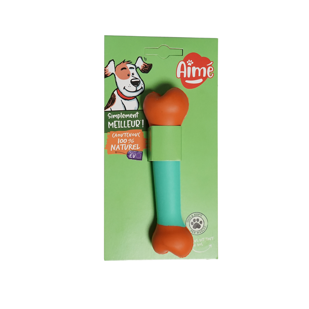 Jouet chien os en caoutchouc naturel AIME 12cm