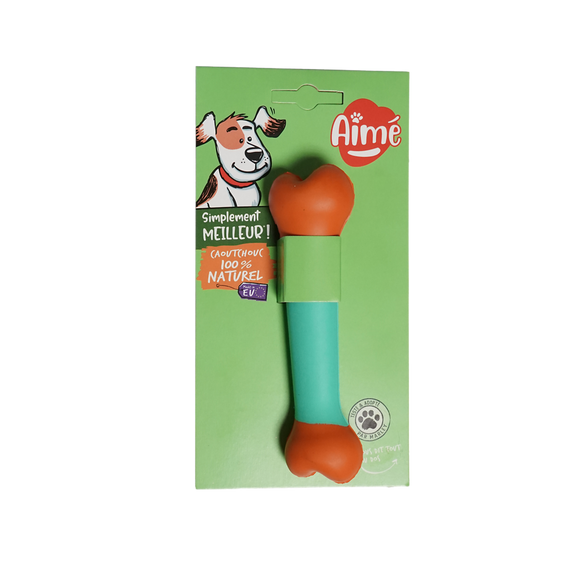 Jouet chien os en caoutchouc naturel AIME 12cm