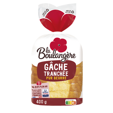 Gâche pur beurre tranchée LA BOULANGERE, 400g
