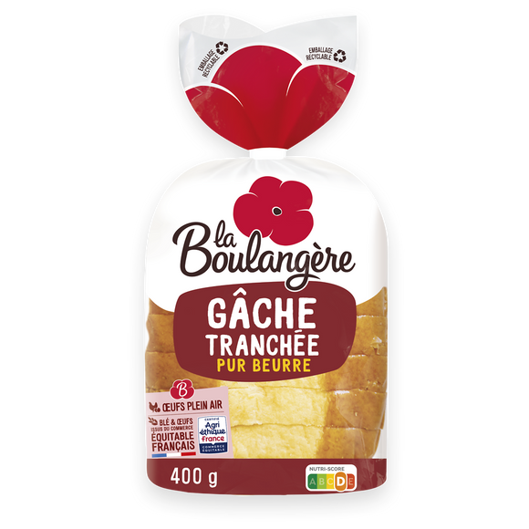 Gâche pur beurre tranchée LA BOULANGERE, 400g