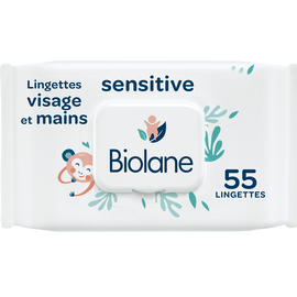 Lingettes visage et mains sensitives BIOLANE, x55