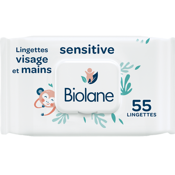 Lingettes visage et mains sensitives BIOLANE, x55