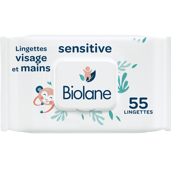 Lingettes visage et mains sensitives BIOLANE, x55
