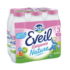 Lait Eveil nature sans arôme vanille LACTEL, de 12 mois à 3 ans, 6x1l