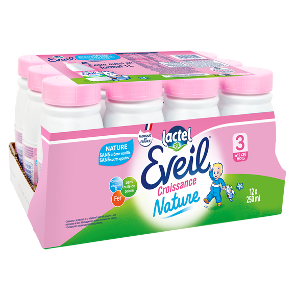 LACTEL EVEIL CROISSANCE - Lait de croissance eveil nature, dès 12 mois- 12x25cl