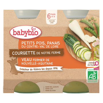 Pot petits pois panais courgette veau BABYBIO, 2x200g