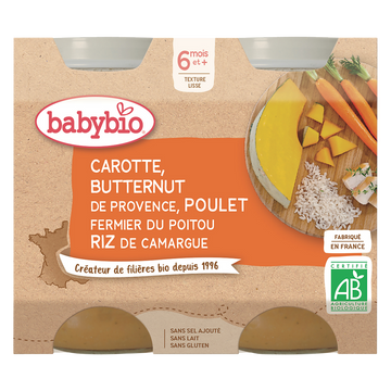 Pot carotte courge butternut poulet riz BABYBIO, dès 6 mois, 2x200g