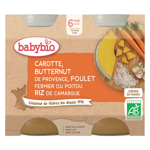 Pot carotte courge butternut poulet riz BABYBIO, dès 6 mois, 2x200g