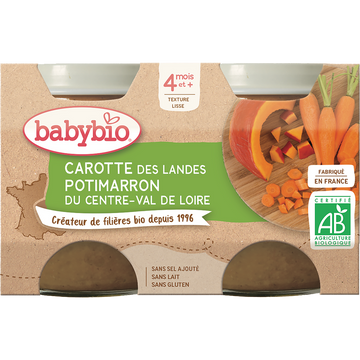Pot carotte potimarron BABYBIO, dès 4 mois, 2x130g