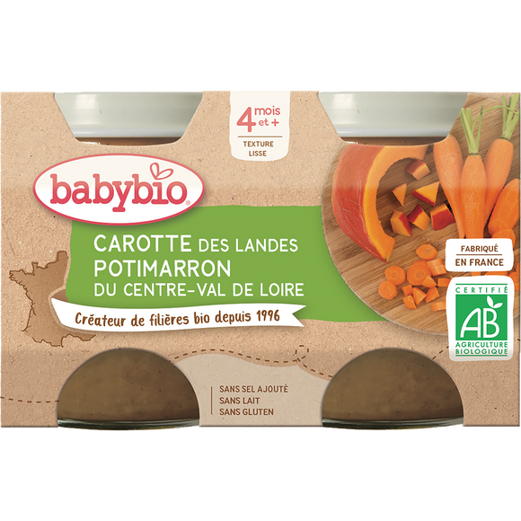 Pot carotte potimarron BABYBIO, dès 4 mois, 2x130g