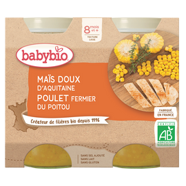 Pot maïs doux et poulet BABYBIO, dès 8 mois, 2x200g