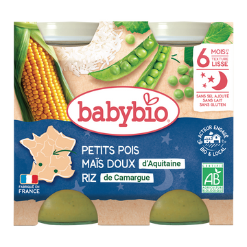 Pot bonne nuit petit pois maïs riz BABYBIO, 2x200G
