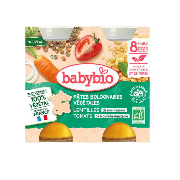 Pâtes bolognaises végétariennes aux carottes des landes et lentilles,dès 8 mois BABYBIO 400g