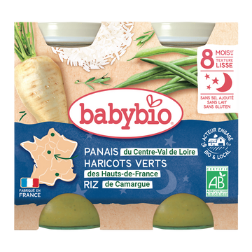 Pot bonne nuit panais haricots verts riz BABYBIO, 2x200g